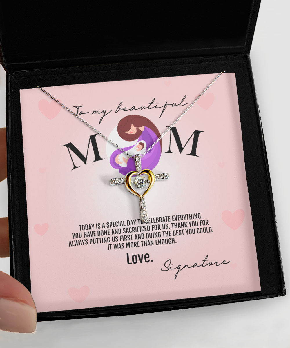 New Mom Necklace Thank You For Always Putting Us First Custom Cross Dancing Necklace